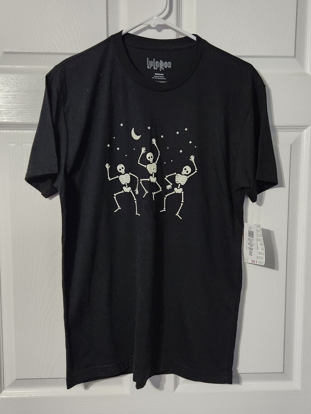 LuLaRoe Fright Night Black Short-Sleeve Tee with Dancing Skeletons, Size M, NWT